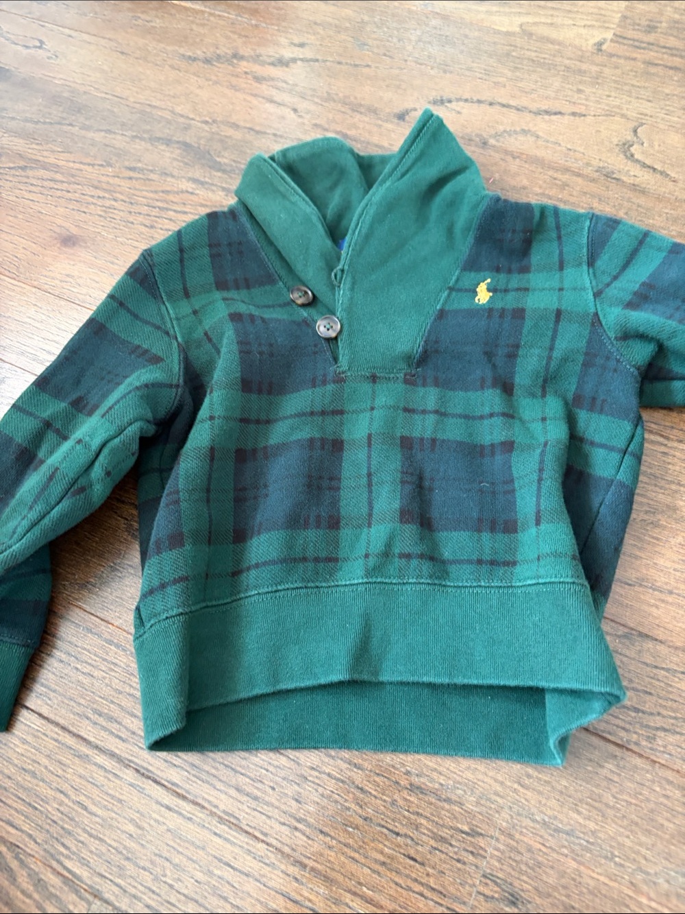 Ralph Lauren Green & Black Plaid Shawl-Collar Kids Hoodie